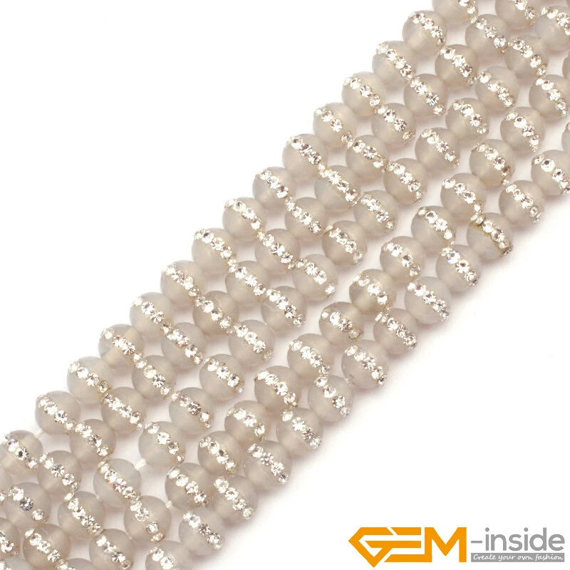 Contas redondas de strass incrustadas pavimentadas de pedra preciosa ágata natural 15" - Imagem 1 de 4