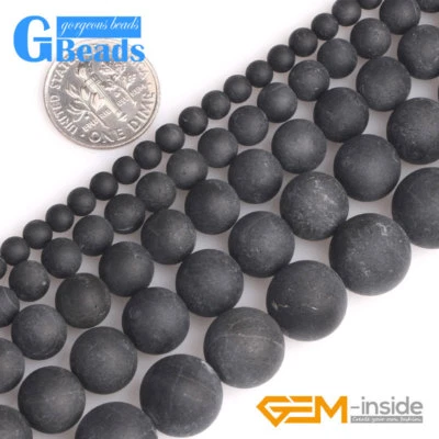 Natural Matte Stone Black Tourmaline Beads Round Loose Beads For Jewelry Making - Image 1 of 4