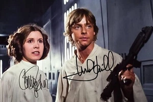 Carrie Fisher Mark Hamill Signed Autograph 12x8 Inch PHOTO Pre Print - Star Wars - Picture 1 of 2