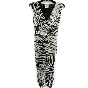 Fuzzi Mesh Ruched Bodycon Dress Black White Zebra Print Sleeveless Size S - Picture 1 of 9
