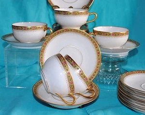 ANTG T. HAVILAND LIMOGES FRANCE HEAVY GOLD FLORAL LOT 5 TEA CUP SAUCER SETS - Picture 1 of 12