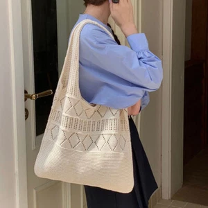 Large Capacity Crochet Bag Shopping Tote Knitting Handbags Womens Shoulder Bag - Picture 1 of 30