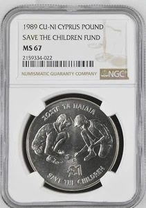 1989 Cyprus 1 Pound Coin Cyprus Save the Children - NGC MS 67 - Picture 1 of 2