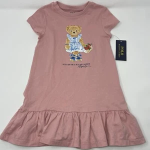 Ralph Lauren Girl 4T Dusty Pink Polo Bear Dress Short Sleeve - Picture 1 of 6
