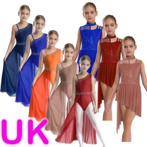 UK Girls Lyrical Dance Dress Sparkle Ballet Skirted Leotard Ballroom Costume - Picture 1 of 132