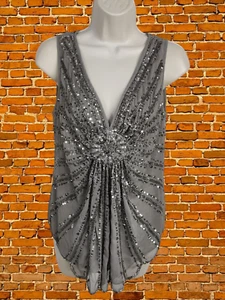 MONSOON GREY EVENING TOP SIZE UK 12 WOMENS SLEEVELESS SEQUIN EMBELLISHED PARTY - Picture 1 of 5