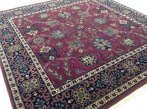 3'.11" X 3'.11" Square Purple Rose Oriental Area Rug Hand Knotted Wool Foyer 