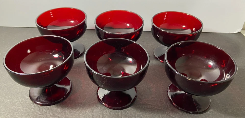 Vintage ANCHOR HOCKING MONARCH ROYAL RUBY RED GLASS 3" DESSERT SHERBETS Set Of 6 - Image 1 of 4
