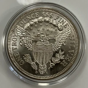 Vintage US Seated Liberty Dollar 1 Troy Oz 999 Fine Silver Round - Picture 1 of 2