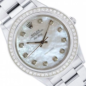 Rolex Herren Air King Stahl Uhr 34mm Weiß Mop Zifferblatt Diamant Lünette Oyster 14000 - Bild 1 von 12