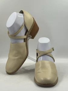 Style Ellemenno Genoa Beige Leather Y2K Strappy Block Stacked Heel Strappy 9M US - Picture 1 of 15