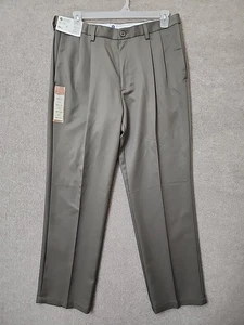Haggar Cool 18 Performance Dress Pants Mens 36x32 Khaki Green Pleated NEW - Picture 1 of 10