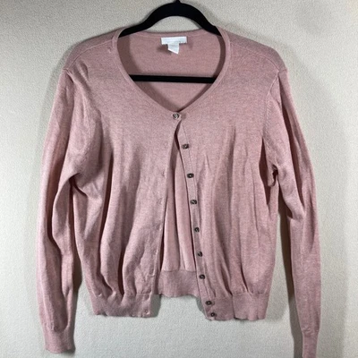Cárdigan Suéter H&M Tejido Fino Cuello Redondo Talla Med Rosa Clásico Preppy Academia Foto 1 de 4