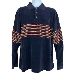 Vintage Herren Samt Rugby Poloshirt L Navy Maroon Streifen Retro Preppy 90s Dad - Bild 1 von 7