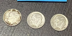 ROOSEVELT DIMES 1957-D - 3 COINS - F(Fine) with 90% Silver, 10% Copper - Picture 1 of 2