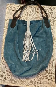 Uno Alla Volta Florentine Blue Suede Leather Bucket Bag Purse Tote ~ Italy - Picture 1 of 6