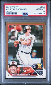 2023 Topps Adley Rutschman #250 Gold 1583/2023 PSA 10 - Foto 1 di 2