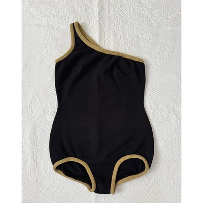 Traje de baño de lana de un hombro negro vintage Rudi Gernreich años 60, traje de baño Foto 1 de 4