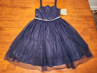 Tween Navy Blue Sequin Applique Special Occasion Dress By Bonnie Jean Size 14 - Image 1 of 4