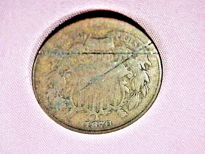 1870 US 2 Cents Union Shield Coin Error Crossed Lines - Image 1 of 4