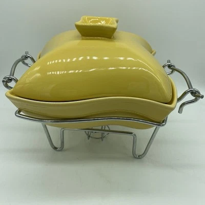 Siena by Godinger Warming Dish Microwave Dishwasher Yellow 8” Vintage Chafing - Image 1 of 4