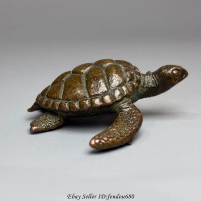 2.4'' China Pure Red Copper Bronze Sea Turtle Tortoise Statue Figurines R063 - Image 1 of 4
