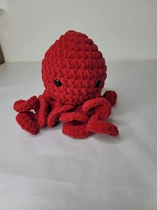  Red Octopus Plush Stuffed Toy Amigurumi Crochet Handmade Plushie - Picture 1 of 12