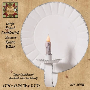 Large Round Candle Sconce Taper Candlestick Rustic White - Picture 1 of 1