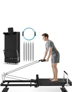 foldable pilates reformer machine with jump board pilates ring adjustable resist - Picture 1 of 5