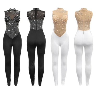 Damen Strampelhöschen Musik Body Datum Jumpsuit Wochenende Glitzernd Cocktail - Bild 1 von 3