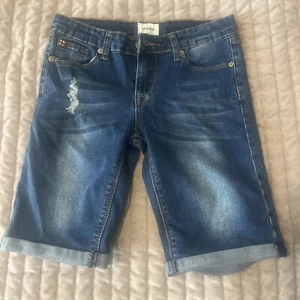 Hudson Girls Distressed Denim Jean Bermuda Shorts Stretch Size 14 Blue EUC Long - Picture 1 of 3