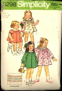 Vintage 70er Größe 1 Brust 20 Mädchen gesmoktes Kleid Höschen Simplicity 6298 Muster - Bild 1 von 2
