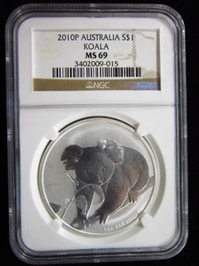 Australia 1 Dollar 2010P NGC MS69 1 Oz 999 Silver Koala Bear h9015 Coin - Picture 1 of 4