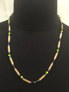BLACK GOLD GREEN & BAMBOO BEADED NECKLACE 52cms (20") HAND MADE - Picture 1 of 1