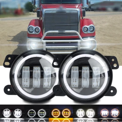 2 шт круглых светодиодных противотуманных фар 4 дюйма Halo дневные ходовые огни для 2001–2016 Freightliner Coronado - Изображение 1 из 4