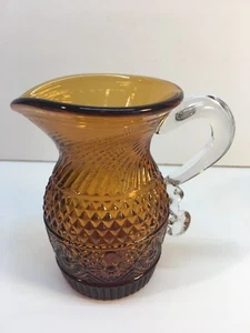 "Jarra crema ámbar vidrio peregrino vintage diamante en relieve 4,25"" de alto" - Imagen 1 de 6
