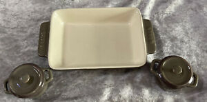 Staub Gray Ceramic Rectangle Baking Dish & 2 Mini Cocottes Set