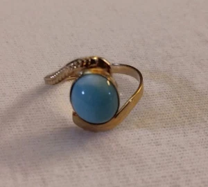Anello Larimar Cabochon Oro Giallo 14k - Foto 1 di 12