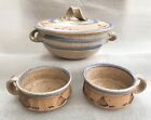 Annapolis Pottery Oven Ware. 4 Pcs Pot, Lid 2 Bowls. Sail Boats, Ocean Design. 