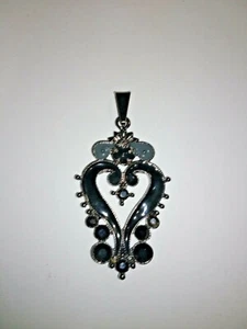Vintage 80's -90's Metal Necklace Pendant New Black Gray & Silver - Picture 1 of 3