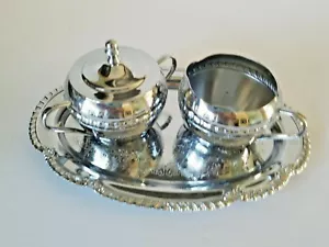 Irvinware Chrome Metal Tea Coffee Sugar Creamer Serving Tray Set - Made in USA - Picture 1 of 7