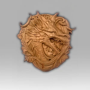 Wooden Dragon Wall Art, Handmade Norse Family Crest Decor, Antique Coat of Arms - Picture 1 of 12