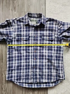 Field & Stream Heavy Cotton Flannel Large Blue Plaid Men's Button Down Vintage - Picture 1 of 16