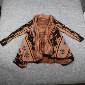 Baciano Cardigan Sweater Womens Medium Orange Black Gray Open Front Aztec Drape - Picture 1 of 7