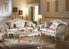 Traditional Living Room Set Wood Trim Gold Faux Leather Sofa Couch Loveseat Igah