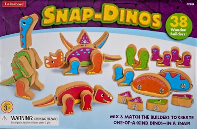 Lakeshore Snap-Dinos - Snap Together Wood Dinosaur Toys - Complete - No Box! - Image 1 of 4