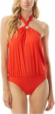 Michael Kors ESF10193 Women's Swimwear Orange Halter Full Coverage One Piece, 6 - Image 1 of 2