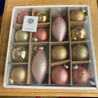 Martha Stewart Glass Ball Christmas Ornaments Rose Gold glitter Box Set Of 14