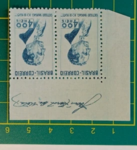Brasil stamp 1938, Sc A154,400r blue, ERROR-Watermark inverted, MNH pair, Rare - Picture 1 of 6