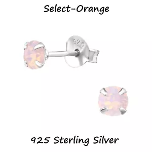 Genuine 925 STERLING SILVER 4mm  Pink Opal  Ear STUD EARRINGS ROUND + Gift Pouch - Picture 1 of 2